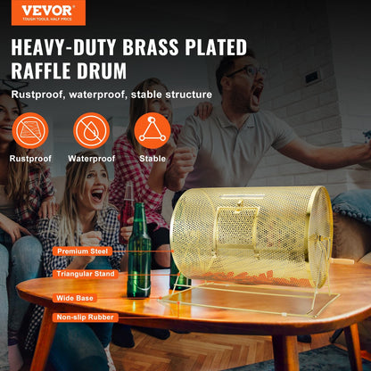 Large Brass Raffle Drum with Wooden Handle, Holds 10000 Tickets or 300 Balls