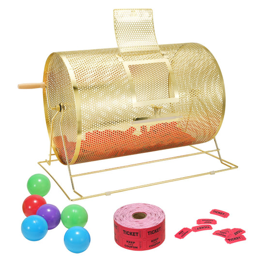 VEVOR Raffle Drum, 14.8 x Ø21.26 inch Brass Plated Raffle Ticket Spinning Cage,