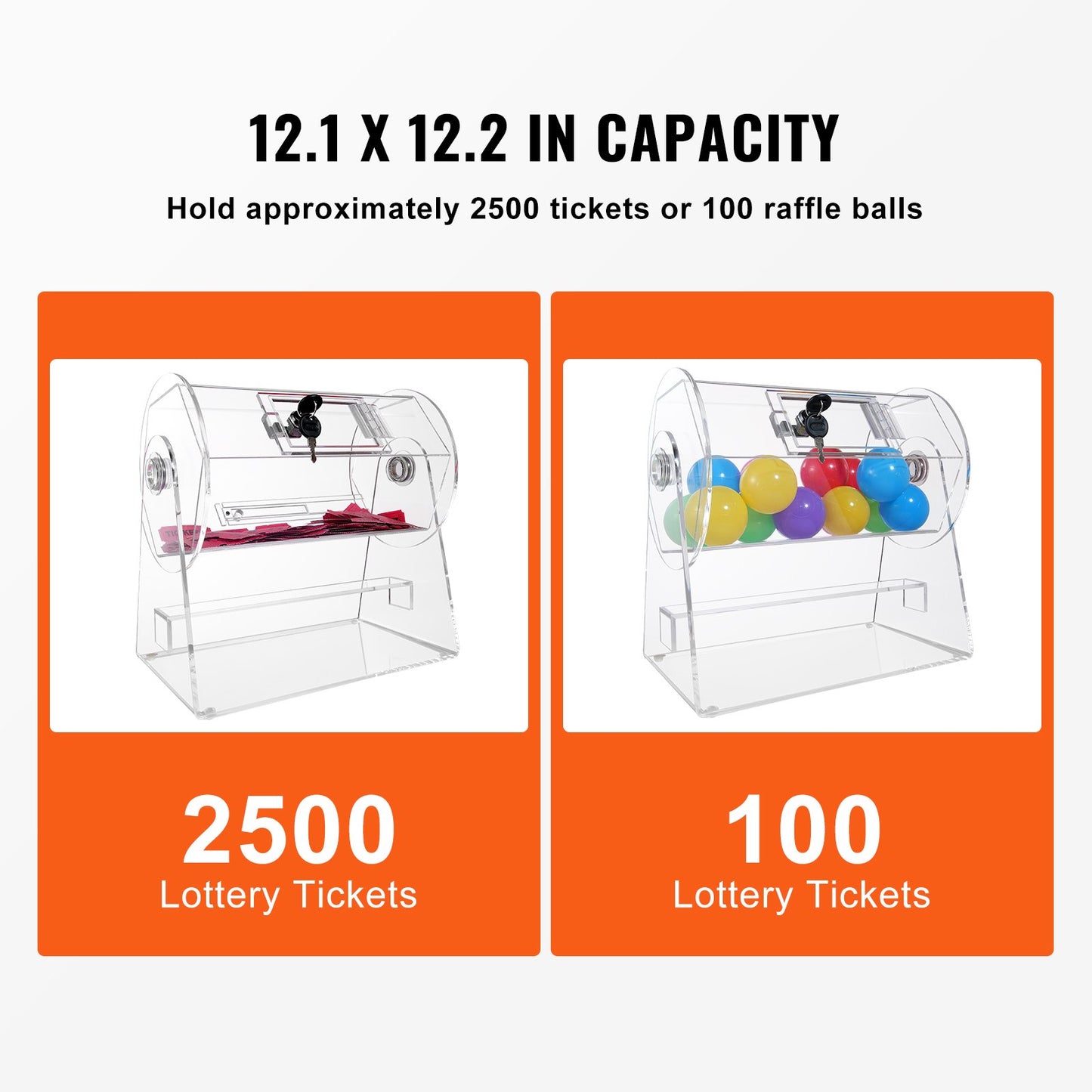 VEVOR Acrylic Raffle Drum, Holds 2500 Tickets or 100 Raffle Balls, Professional