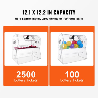 Professional Acrylic Raffle Drum with Lock, Holds 2500 Tickets or 100 Balls