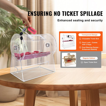 Professional Acrylic Raffle Drum with Lock, Holds 2500 Tickets or 100 Balls