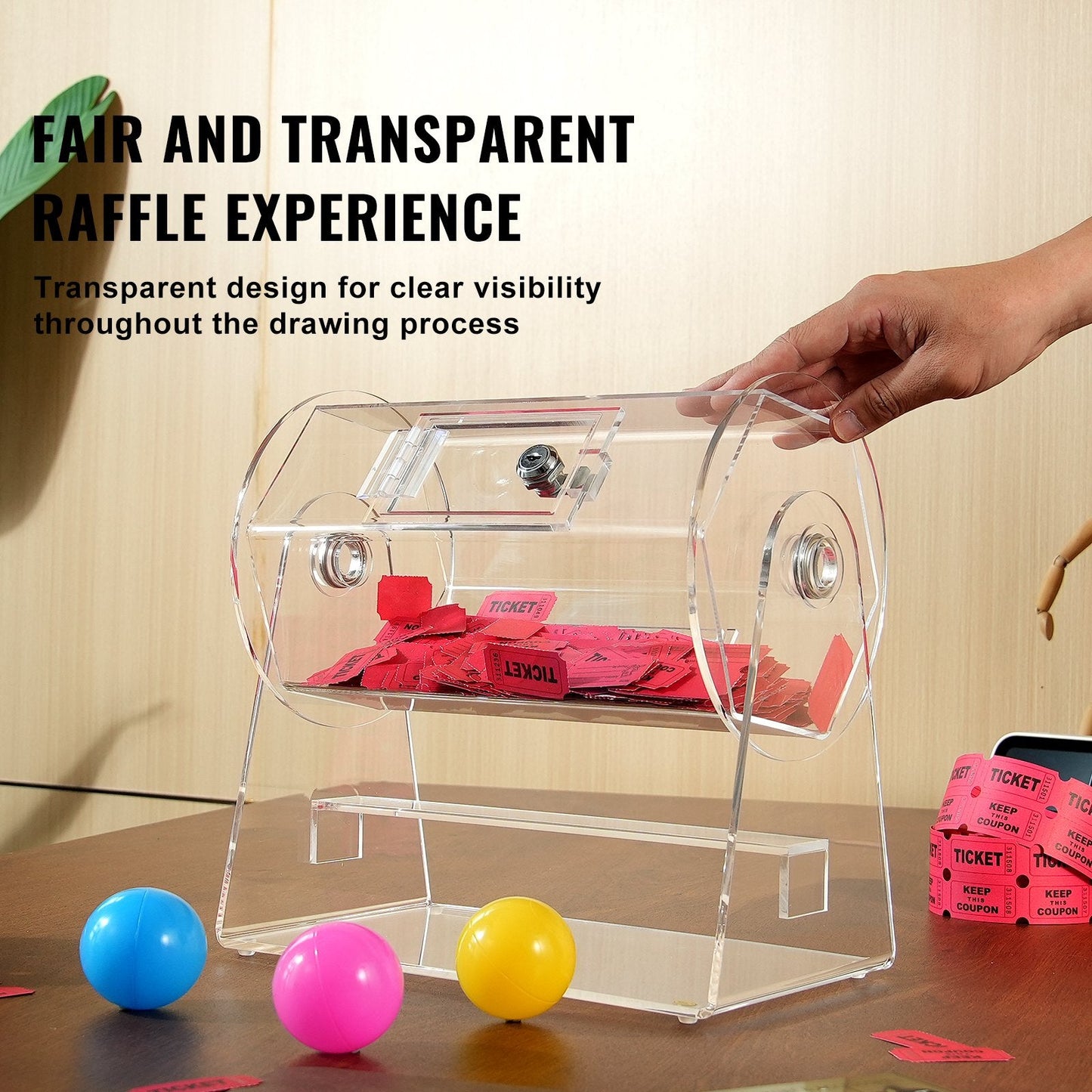Professional Acrylic Raffle Drum with Lock, Holds 2500 Tickets or 100 Balls