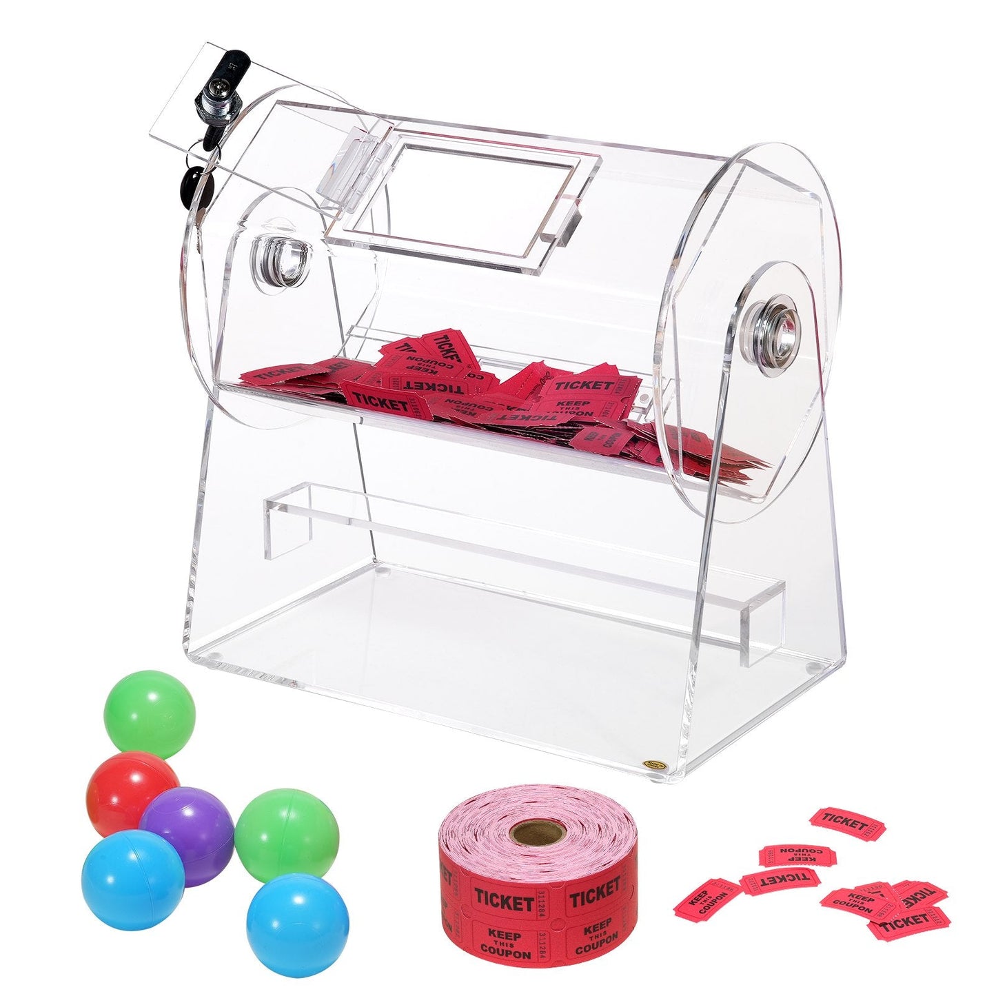 Professional Acrylic Raffle Drum with Lock, Holds 2500 Tickets or 100 Balls