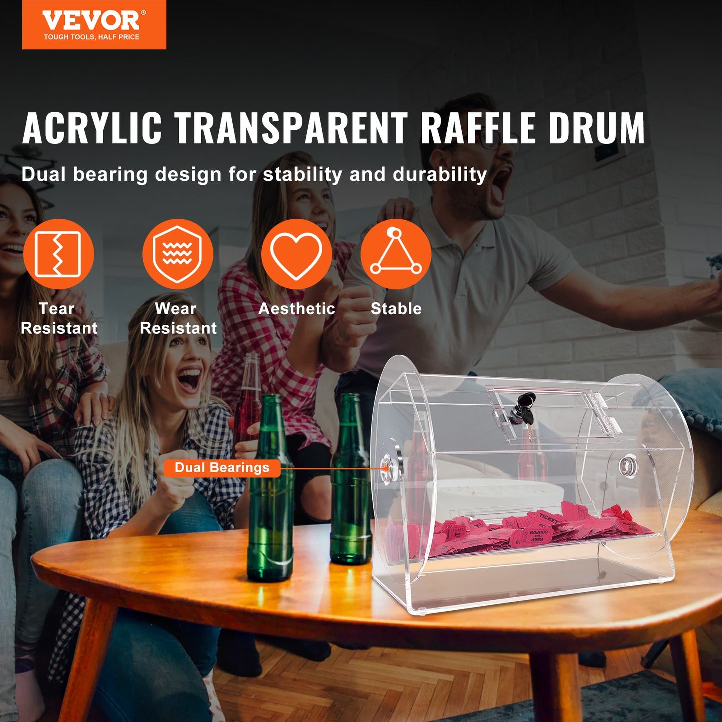 VEVOR Acrylic Raffle Drum, Holds 5000 Tickets or 200 Raffle Balls, Professional
