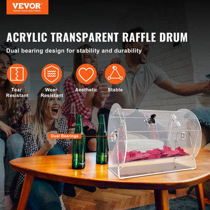Acrylic Raffle Drum for 5000 Tickets or 200 Balls, with Lock and Keys, Transparent