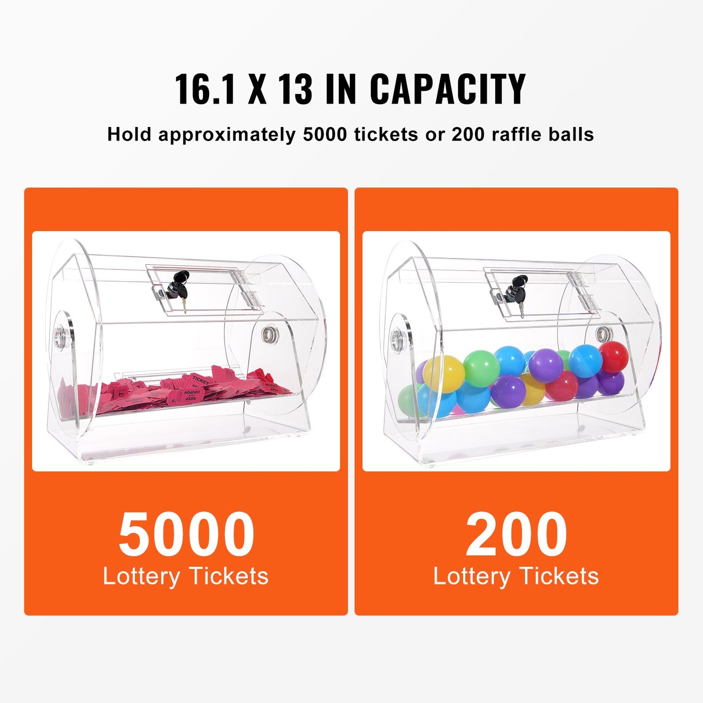 VEVOR Acrylic Raffle Drum, Holds 5000 Tickets or 200 Raffle Balls, Professional