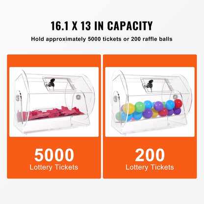 Acrylic Raffle Drum for 5000 Tickets or 200 Balls, with Lock and Keys, Transparent
