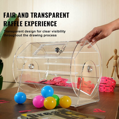 Acrylic Raffle Drum for 5000 Tickets or 200 Balls, with Lock and Keys, Transparent