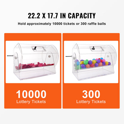 VEVOR Acrylic Raffle Drum, Holds 10000 Tickets or 300 Raffle Balls, Professional
