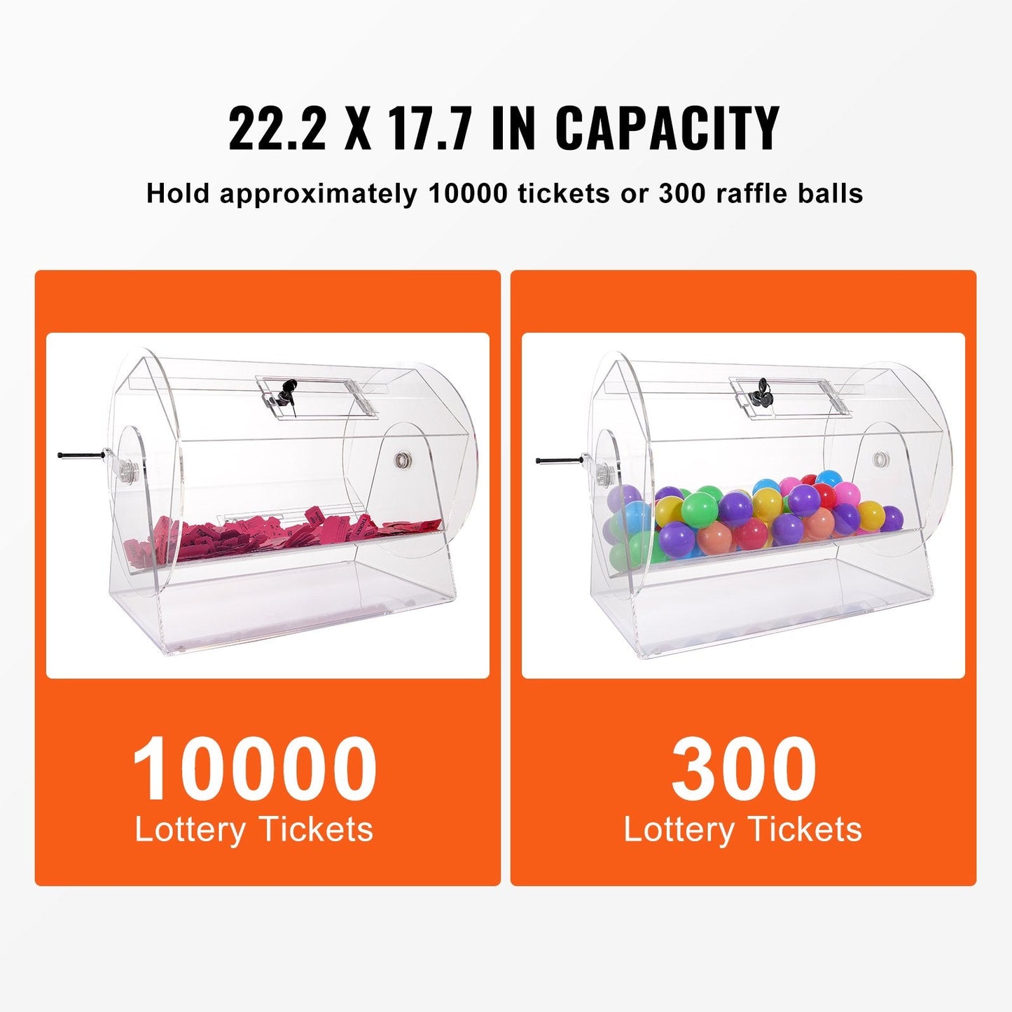 Acrylic Raffle Drum for 10000 Tickets or 300 Balls, Transparent with Lock