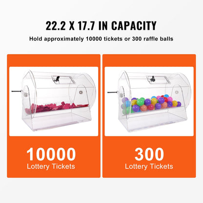 Acrylic Raffle Drum for 10000 Tickets or 300 Balls, Transparent with Lock