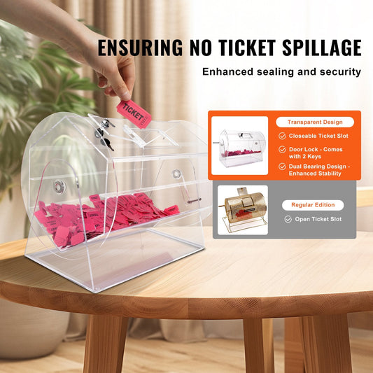 Acrylic Raffle Drum for 10000 Tickets or 300 Balls, Transparent with Lock