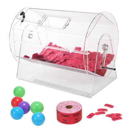 Acrylic Raffle Drum for 10000 Tickets or 300 Balls, Transparent with Lock