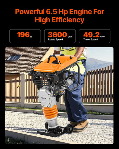VEVOR 6.5 HP 196 cc Fuel Power Jumping Jack Vibratory Rammer Tamper Compactor