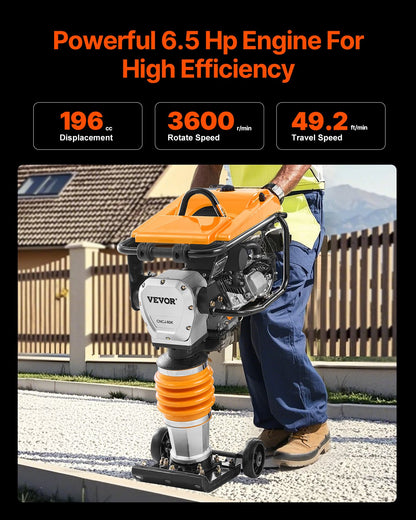 VEVOR 6.5 HP 196 cc Four-Spring Jumping Jack Vibratory Rammer Tamper Compactor