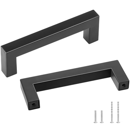 10-Pack Slim Square Cabinet Pulls, 96mm Center, Matte Black Stainless Steel