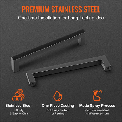Slim Square Cabinet Pulls 10-Pack, 128mm Center, Stainless Steel, Matte Black