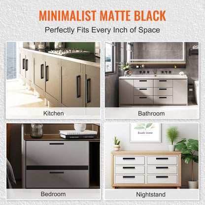 10 Pack Matte Black Cabinet Pulls, 16cm Center, Stainless Steel Handles