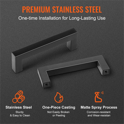 30 Pack Matte Black Stainless Steel Cabinet Pulls, 96mm, Modern Square Design