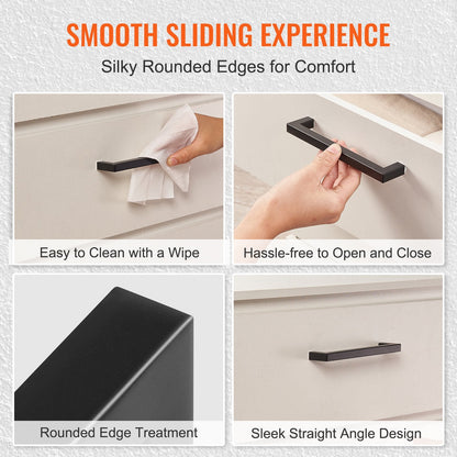 30 Pack Matte Black Stainless Steel Cabinet Pulls, 96mm, Modern Square Design