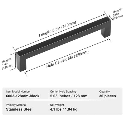 30-Pack Matte Black Stainless Steel Cabinet Pulls, 0.13m Center-to-Center