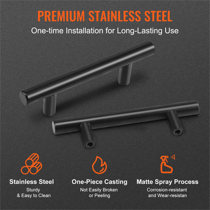 30-Pack Matte Black Stainless Steel Cabinet Pulls, 0.08m Center, Modern Style