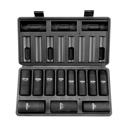 VEVOR 1/2" Drive Impact Socket Set, 11 Piece Deep Socket Set SAE 3/8"-1", 6 Point