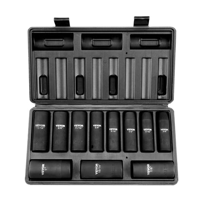 1/2" Drive 11-Piece Deep Impact Socket Set SAE 3/8"-1", CR-V Steel