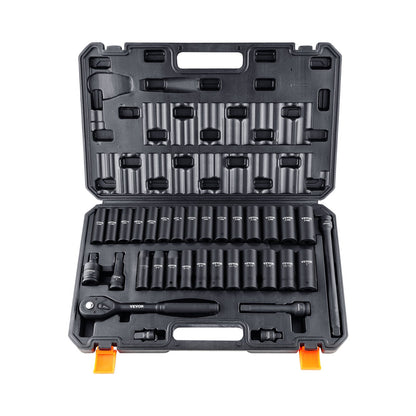 VEVOR 1/2" Drive Impact Socket Set, 33 Piece Socket Set SAE 3/8"-1" and Metric 10-24mm,