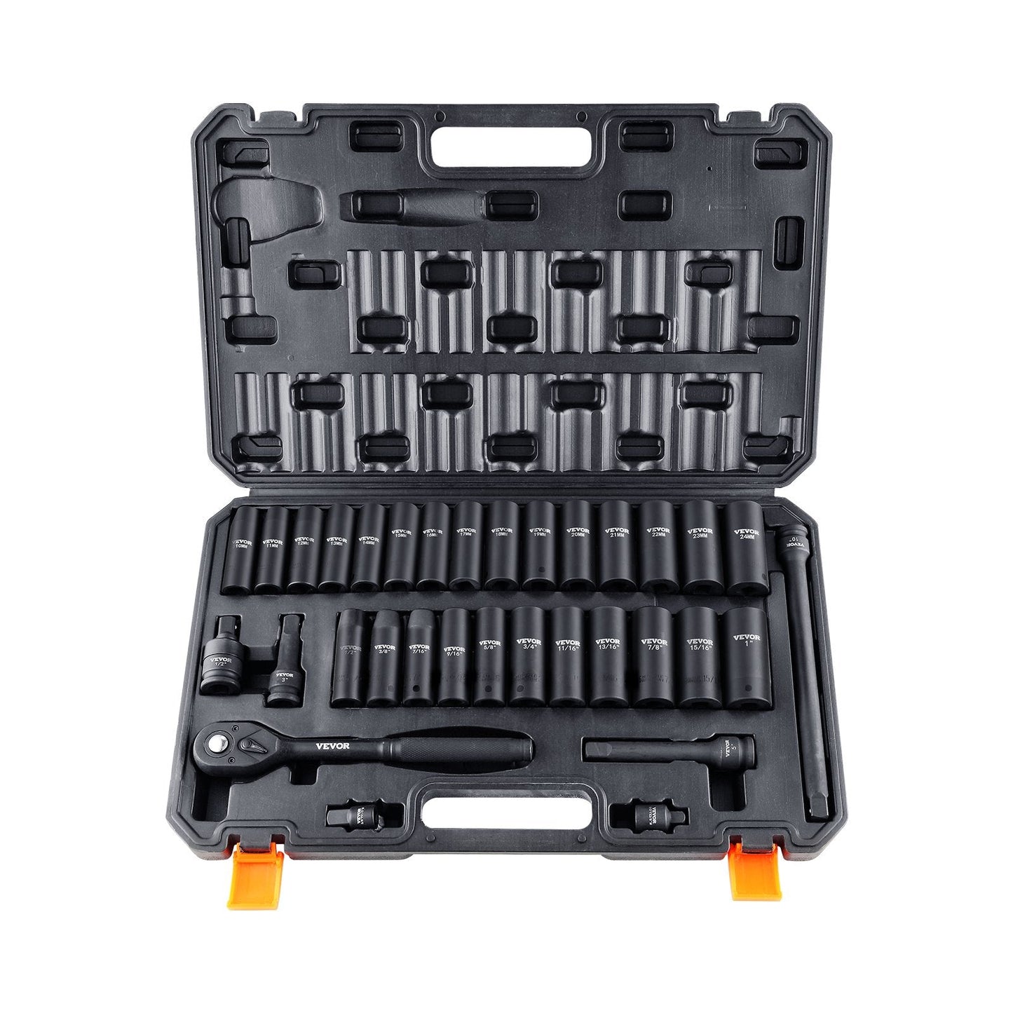 33-Piece 1/2" Drive Impact Socket Set, SAE & Metric, with Storage Case