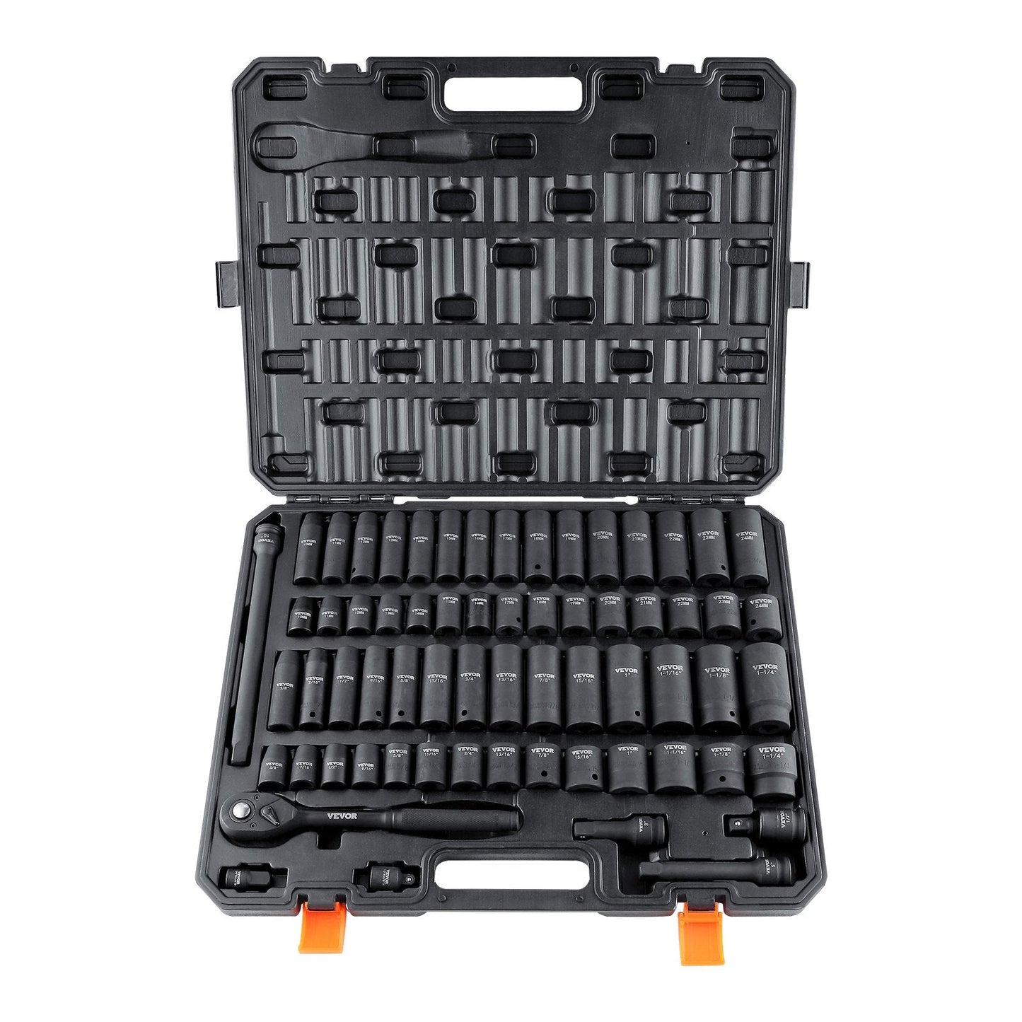 65-Piece 1/2" Drive Impact Socket Set, SAE & Metric, Cr-V Steel, with Case