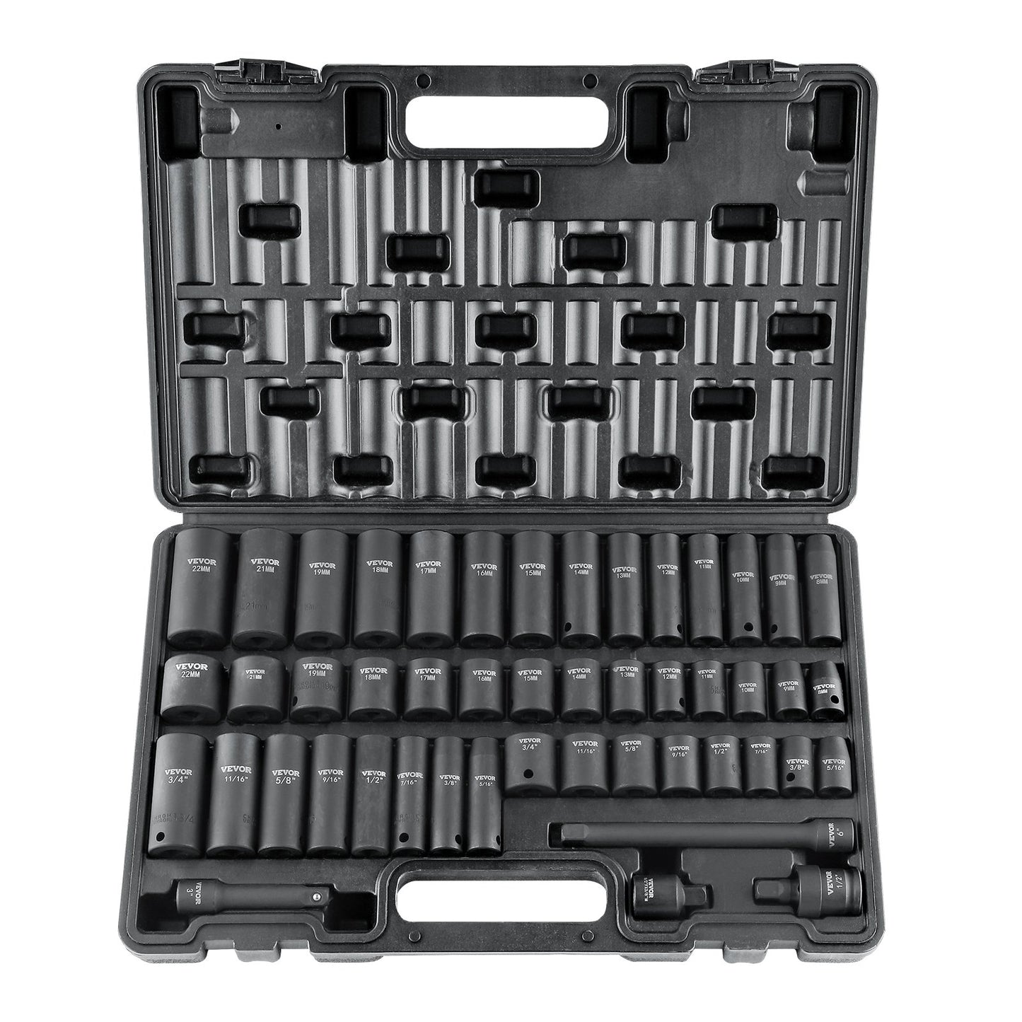 VEVOR 3/8" Drive Impact Socket Set, 48 Piece Socket Set SAE （5/16" -3/4"） & Metric