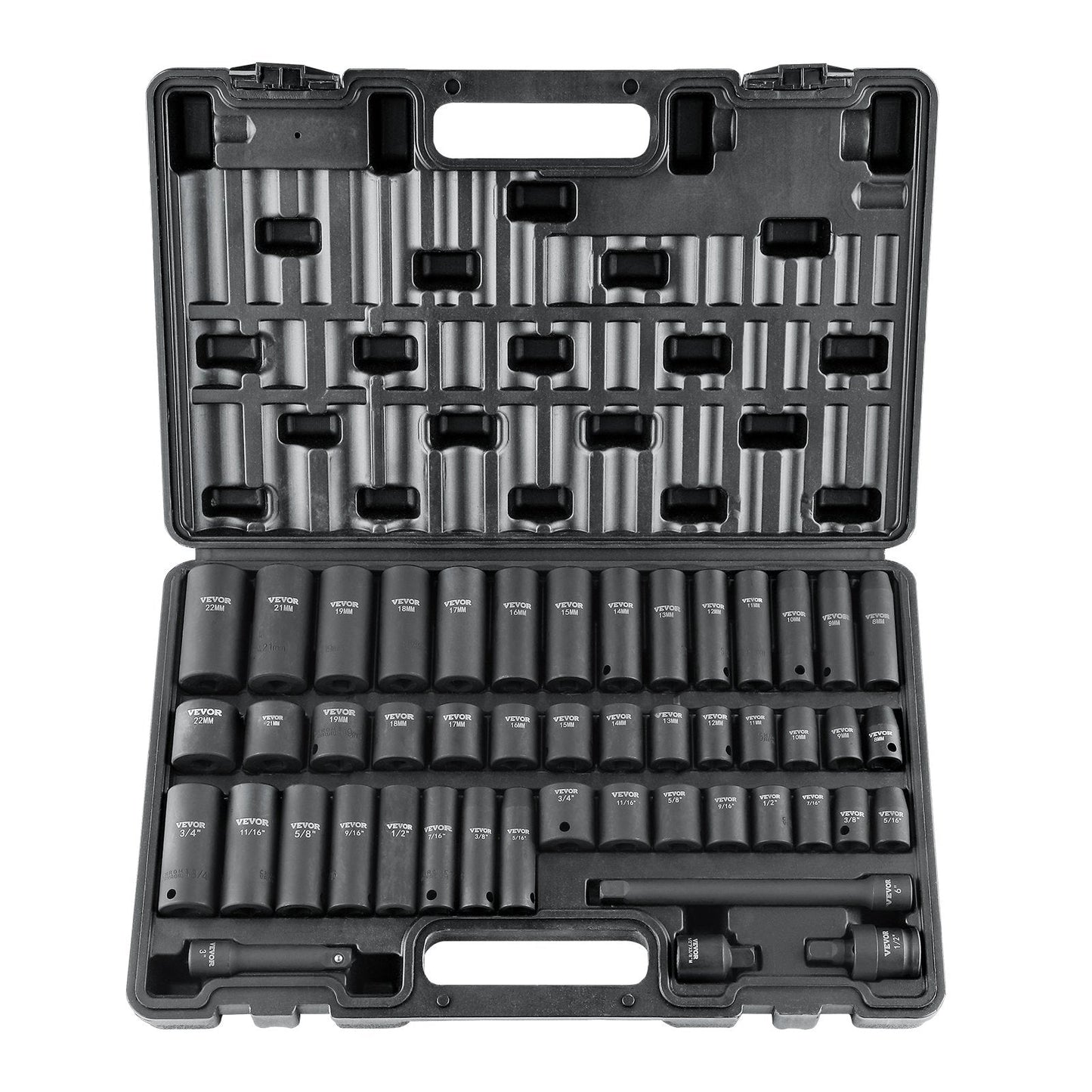 48-Piece 3/8" Drive Cr-V Impact Socket Set with Metric & SAE, 5.6 kg