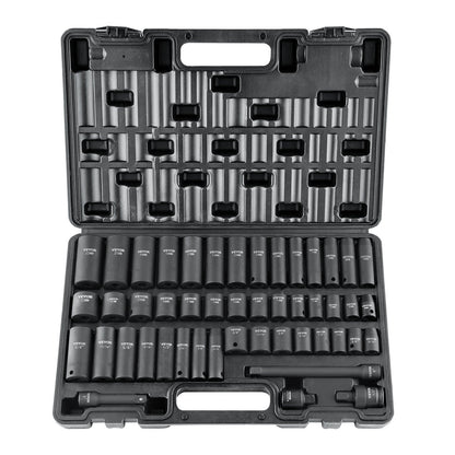 48-Piece 3/8" Drive Cr-V Impact Socket Set with Metric & SAE, 5.6 kg