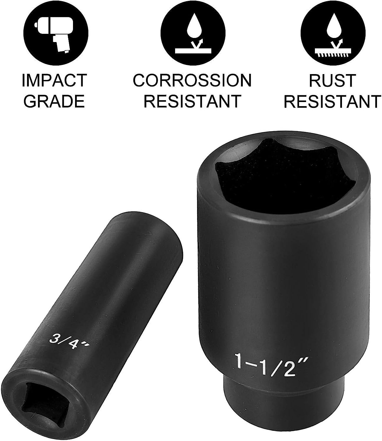 VEVOR Impact Socket Set, 1/2" 19 Piece Impact Sockets, Deep Socket, 6-Point Sockets,