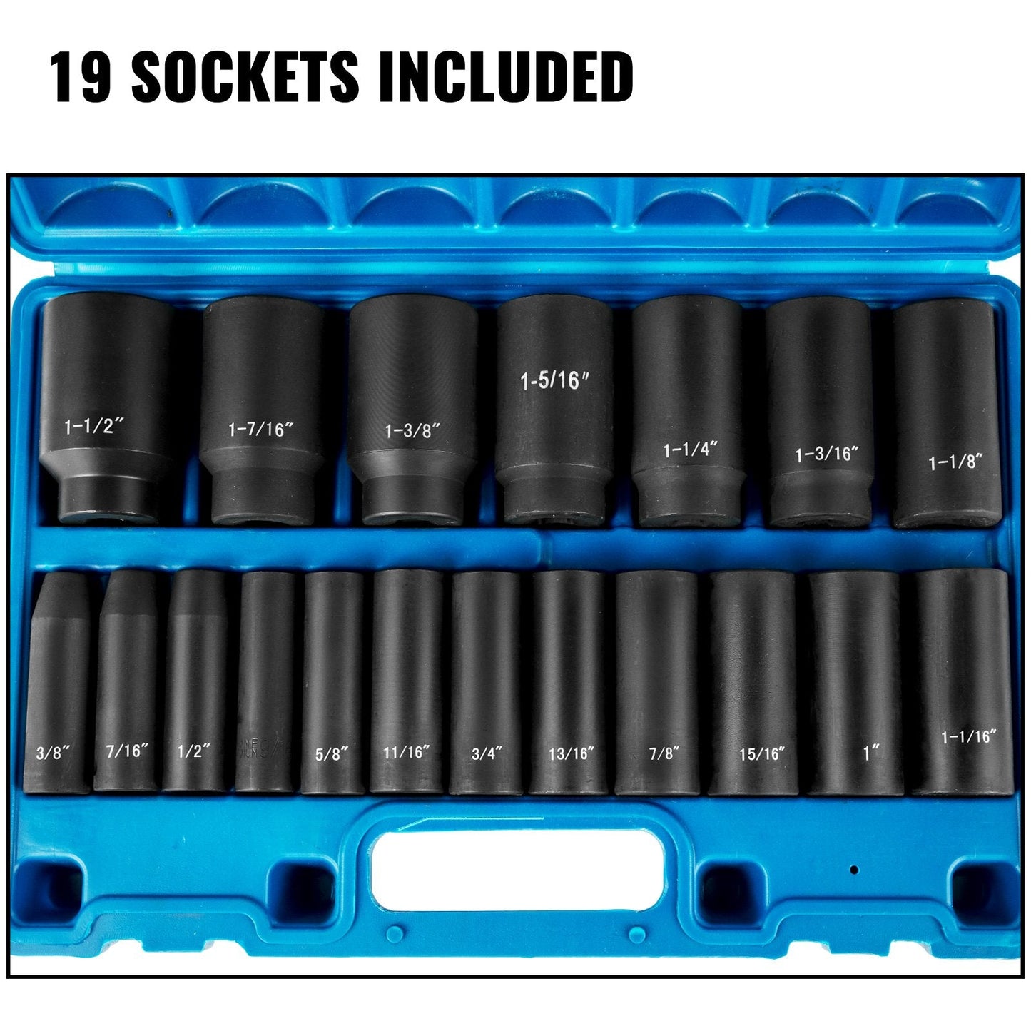 19-Piece 1/2 Meter Deep Impact Socket Set, 6-Point Cr-V with Storage Case