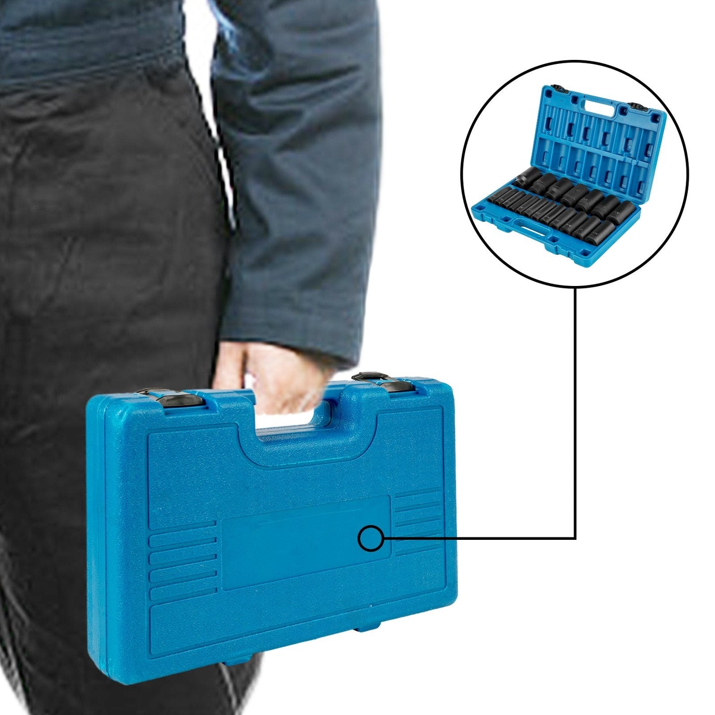 19-Piece 1/2 Meter Deep Impact Socket Set, 6-Point Cr-V with Storage Case