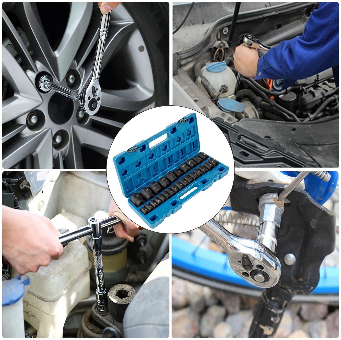 26-Piece 1/2 Meter Drive Impact Socket Set, 6-Point Design with Storage Case