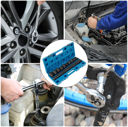 26-Piece 1/2 Meter Drive Impact Socket Set, 6-Point Design with Storage Case