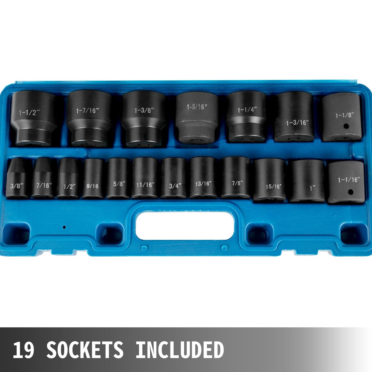 19-Piece 1/2 Meter Drive Impact Socket Set with Storage Case, SAE Standard