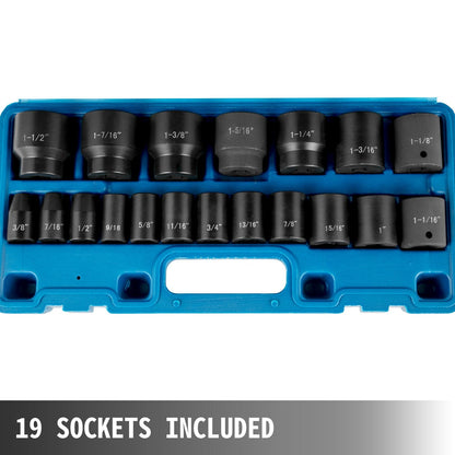 19-Piece 1/2 Meter Drive Impact Socket Set with Storage Case, SAE Standard