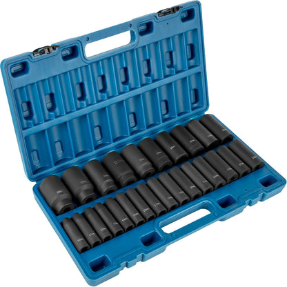 26-Piece 1/2m Drive Metric Deep Impact Socket Set, 10mm-36mm, 6-Point Design