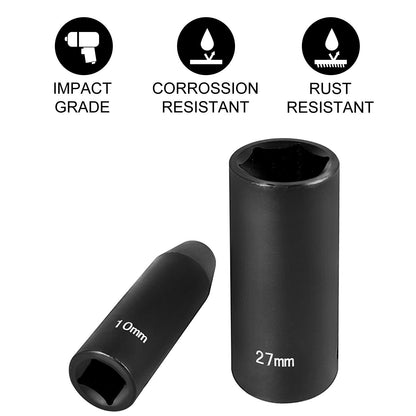 26-Piece 1/2m Drive Metric Deep Impact Socket Set, 10mm-36mm, 6-Point Design