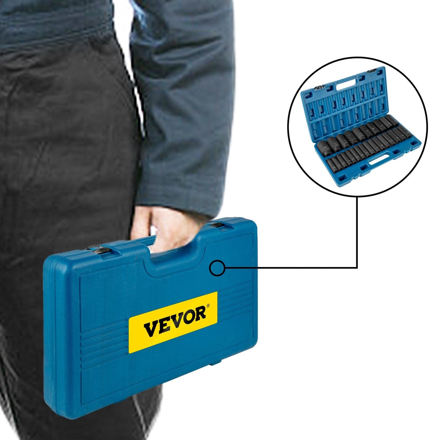 26-Piece 1/2m Drive Metric Deep Impact Socket Set, 10mm-36mm, 6-Point Design