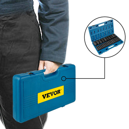 26-Piece 1/2m Drive Metric Deep Impact Socket Set, 10mm-36mm, 6-Point Design