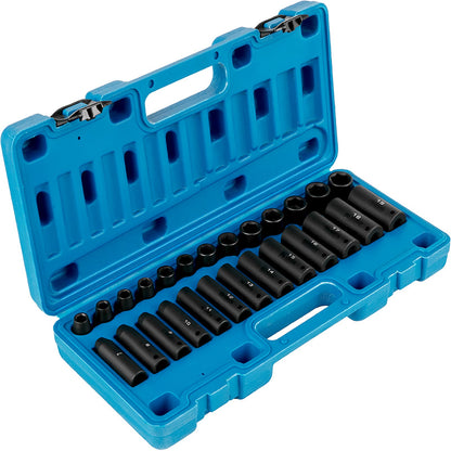VEVOR Impact Socket Set 3/8 Inches 26 Piece Impact Sockets, Deep / Standard Socket,
