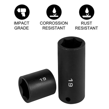 26-Piece CR-V Impact Socket Set, 3/8 Drive, 6-Point, 7-19mm with Case