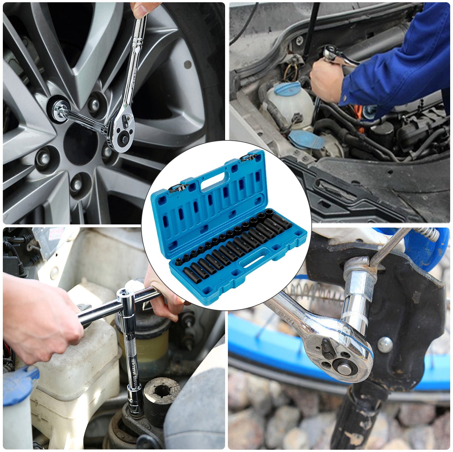 VEVOR Impact Socket Set 3/8 Inches 26 Piece Impact Sockets, Deep / Standard Socket,
