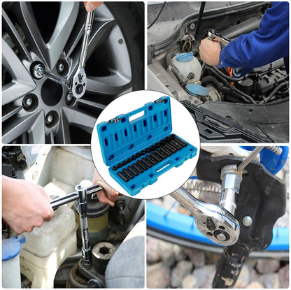 26-Piece CR-V Impact Socket Set, 3/8 Drive, 6-Point, 7-19mm with Case