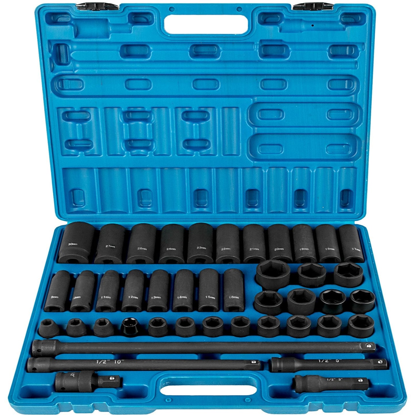 43-Piece Metric Impact Socket Set with 6-Point Design and Storage Case